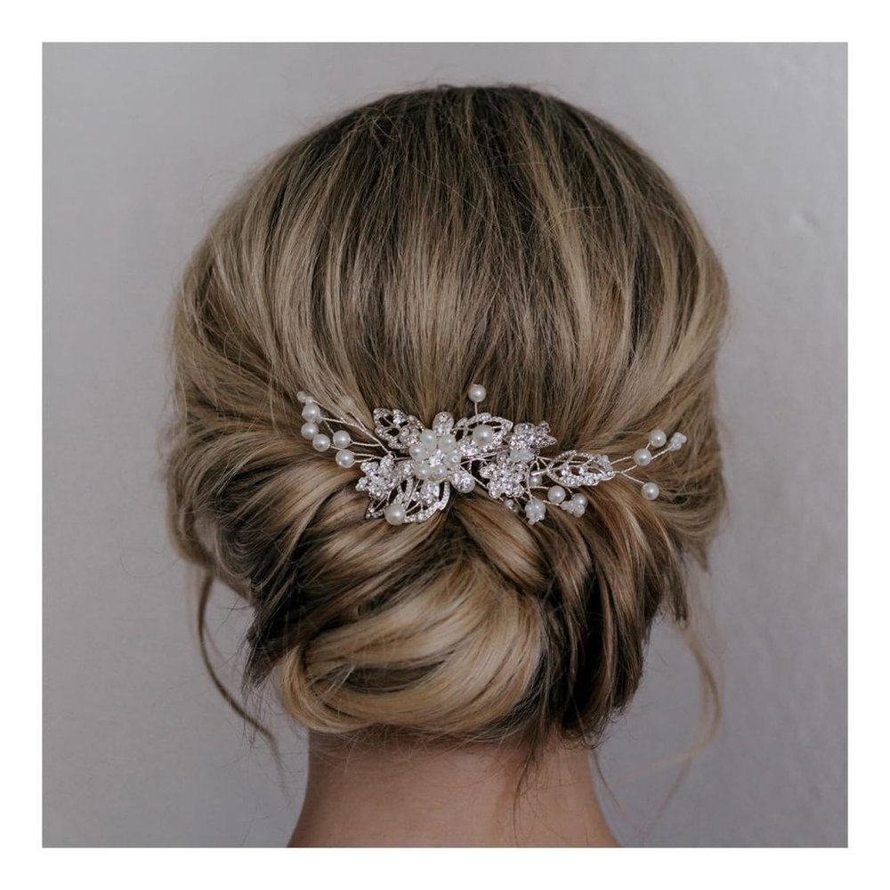 SWEETV Bridal Hair Comb Pin Rhinestone Pearl Wedding Hair Accessories Bridesmaid